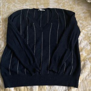 Autum Cashmere Navy Stripe V-Neck Sweater